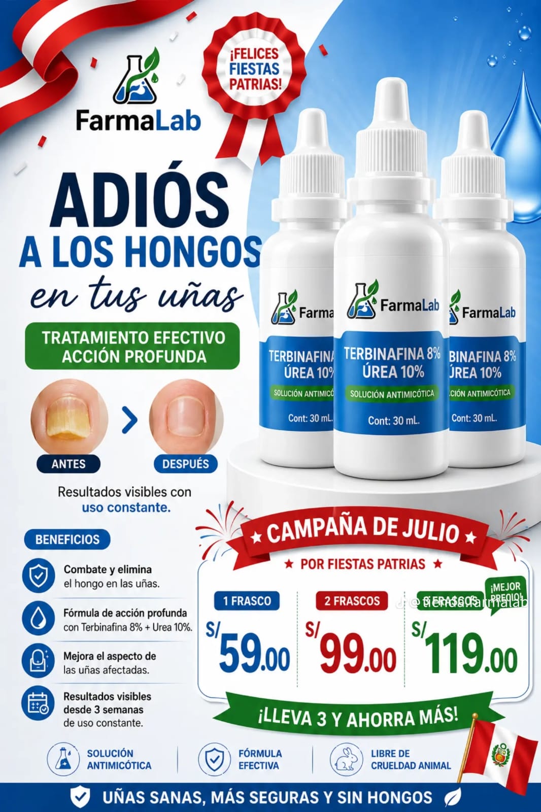 Promo Fiestas Patrias "Terbinafina 8% + Urea 10% REPOTENCIADA"